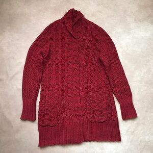 Lucky Brand Red Open Cardigan Cotton Open Weave Warm Cozy Comfortable Small